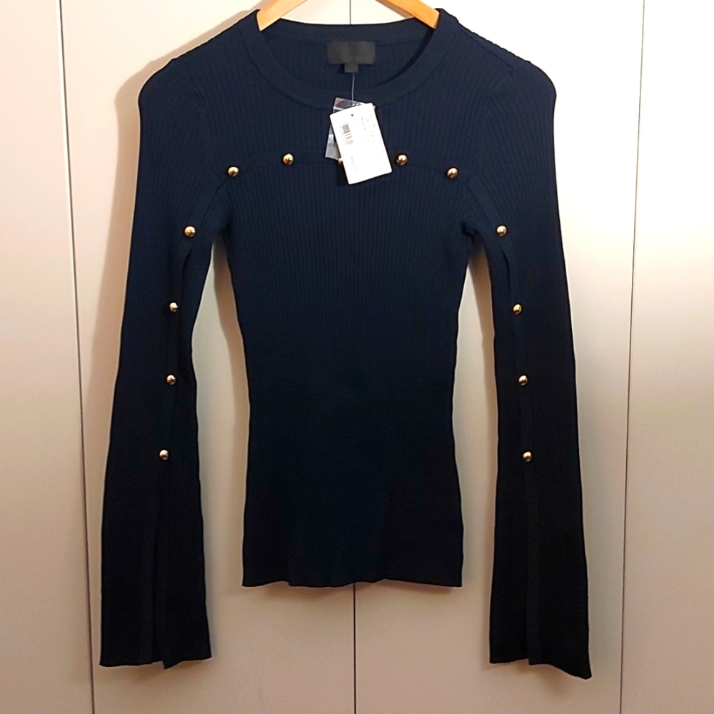 Intermix Navy Blue Sweater with Button Detail